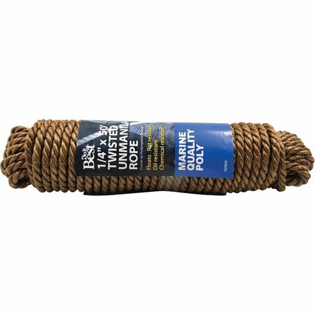 ALL-SOURCE 1/4 In. x 50 Ft. Natural Twisted Unmanila Polypropylene Packaged Rope 707074